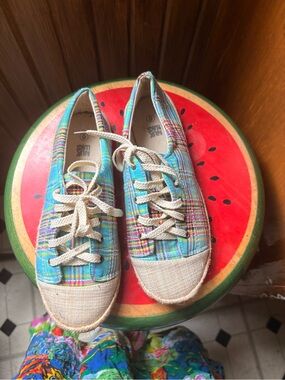 Muk Luks Multicolor Plaid Lace-Up Sneakers with Natural Toe